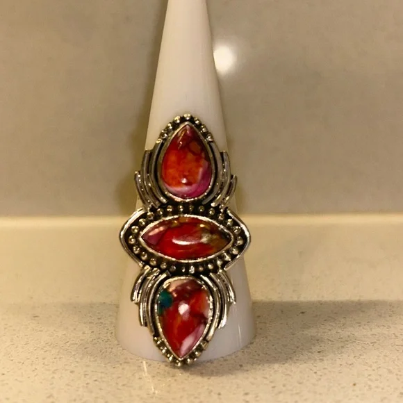 Pink Dahlia Natural Stone Ring Size 9 - Picture 2 of 2